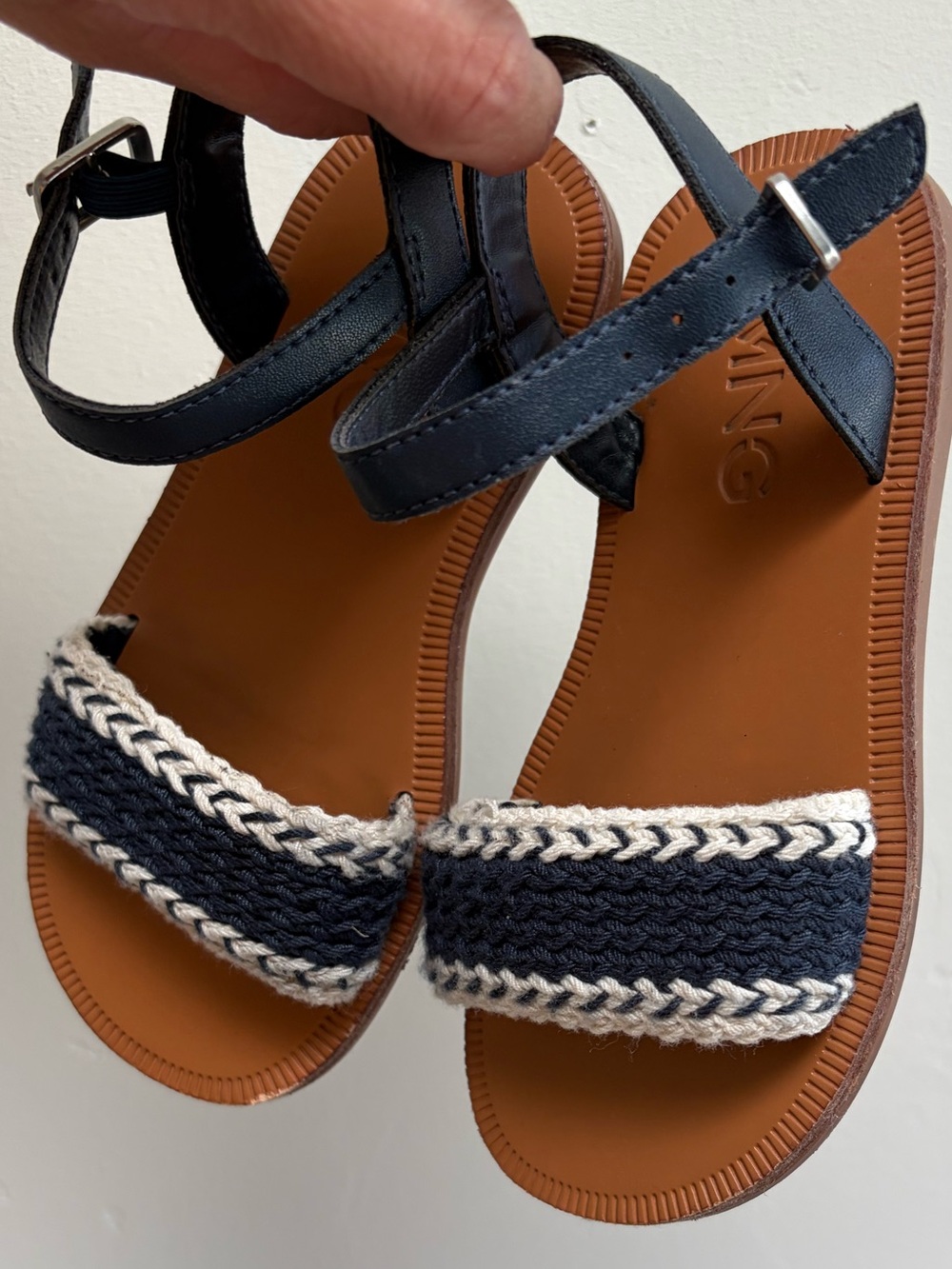 Mango Navy and Tan Girls Braided Strap Sandals